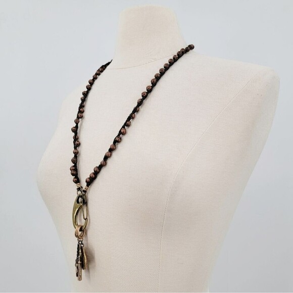 TAT2 Designs Bohemian Long Beaded Carabiner Charm Holder Coin Key Brass Necklace - Picture 15 of 15